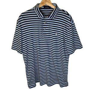 Polo Ralph Lauren 100% Cotton Striped Polo Golf Shirt Blue L Embroidered Logo So
